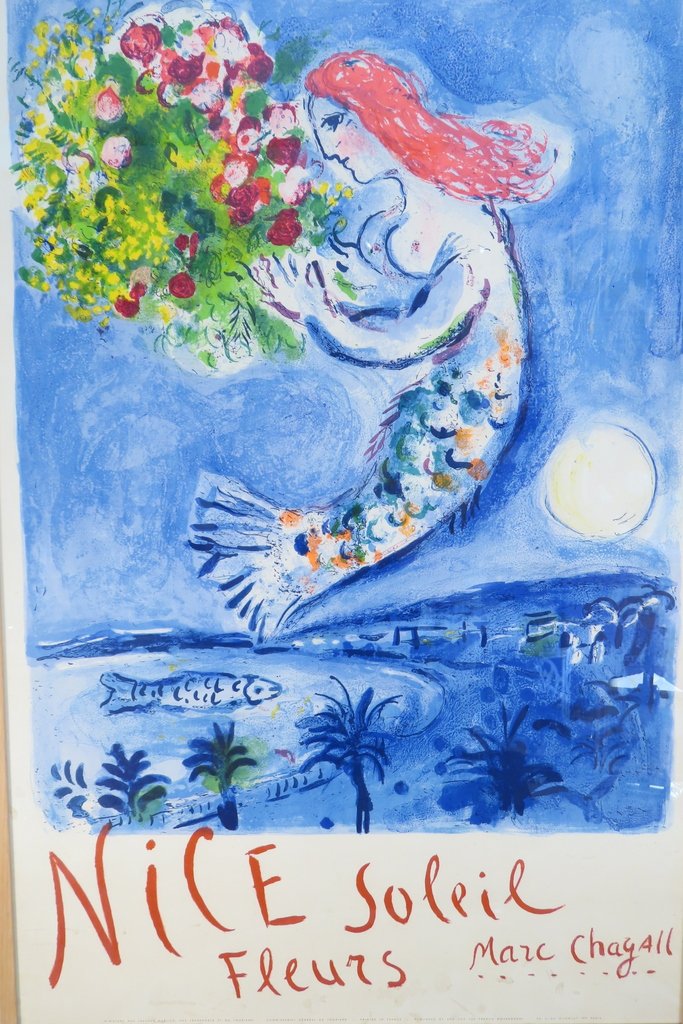 AFFICHE ORIGINALE MARC CHAGALL LA BAIE DES ANGES Epoque 1961 -photo-3