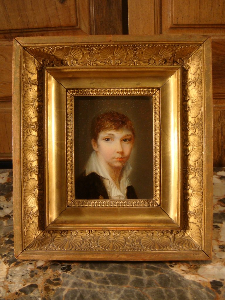 Fixé sous verre représentant le portrait d'un jeune garçon - Epoque Empire -photo-7