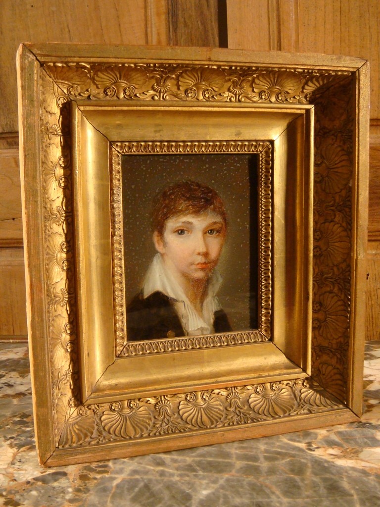 Fixé sous verre représentant le portrait d'un jeune garçon - Epoque Empire
