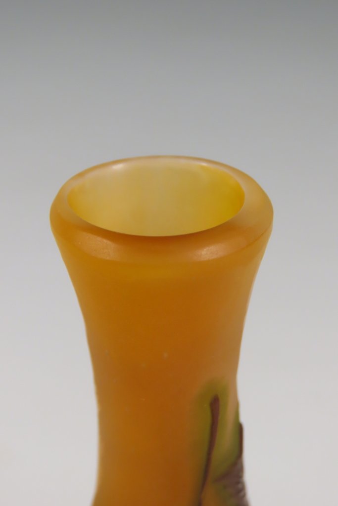 GALLE VASE FUSILFORME A DECOR DE FEUILLES DE CHATAIGNIER Epoque vers 1900 -photo-4