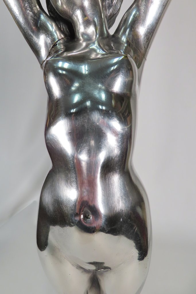 Sculpture "the Awakening" Nude Woman In Silvered Bronze Art Deco Period -photo-3