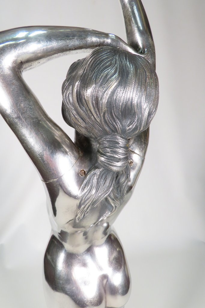 Sculpture "the Awakening" Nude Woman In Silvered Bronze Art Deco Period -photo-8