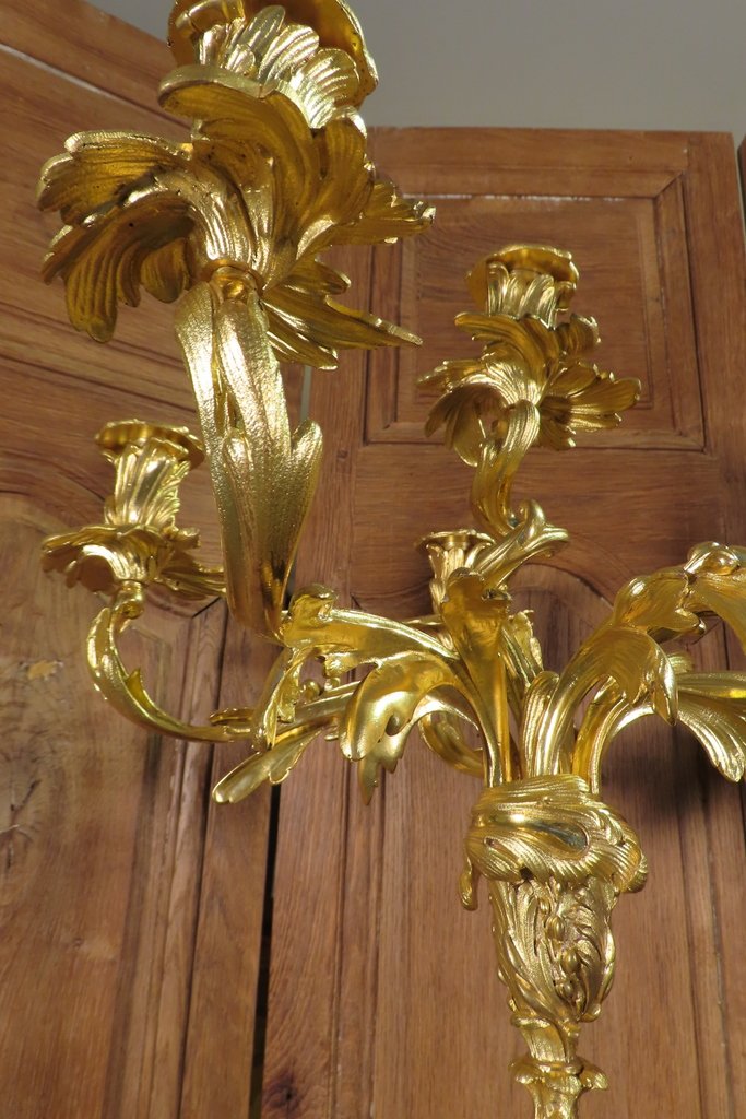 PAIRE DE CANDELABRES ROCAILLE EN BRONZE DORE Epoque Napoléon III -photo-4