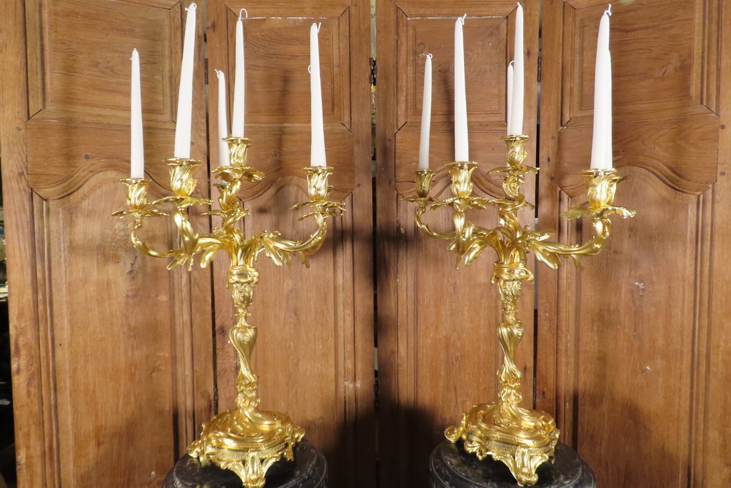 PAIRE DE CANDELABRES ROCAILLE EN BRONZE DORE Epoque Napoléon III -photo-7