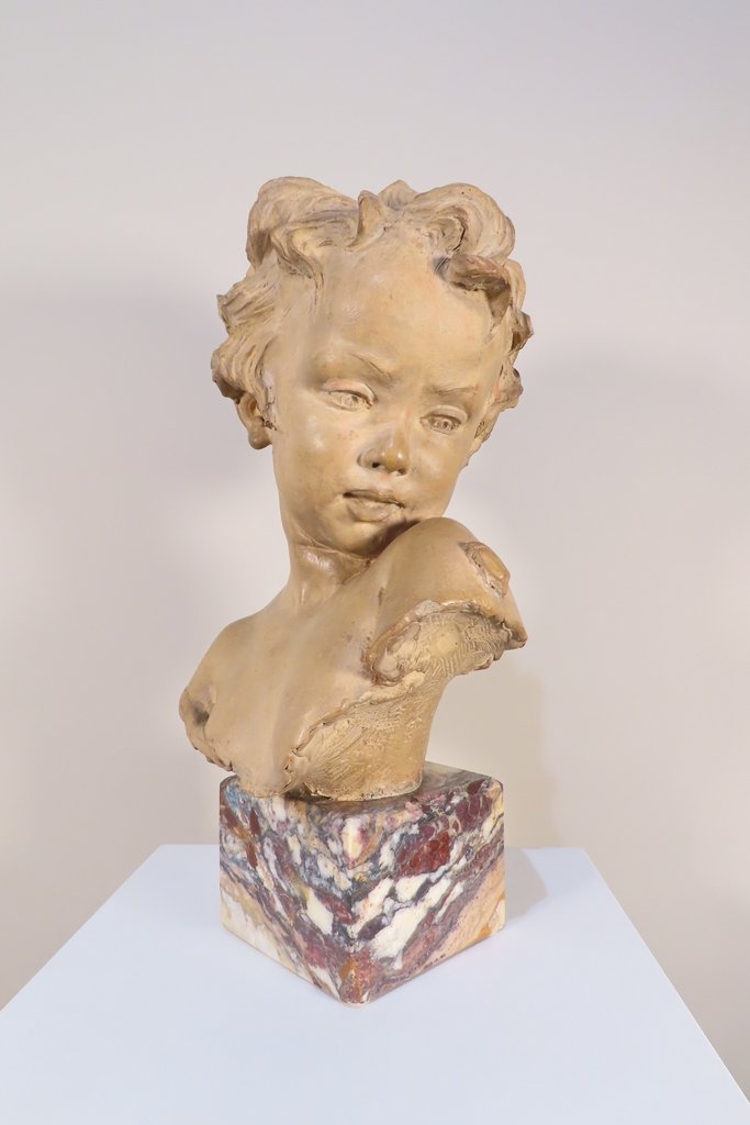 SCULPTURE BUSTE DE JEUNE ENFANT AU SCARABEE Epoque vers 1920 -photo-3