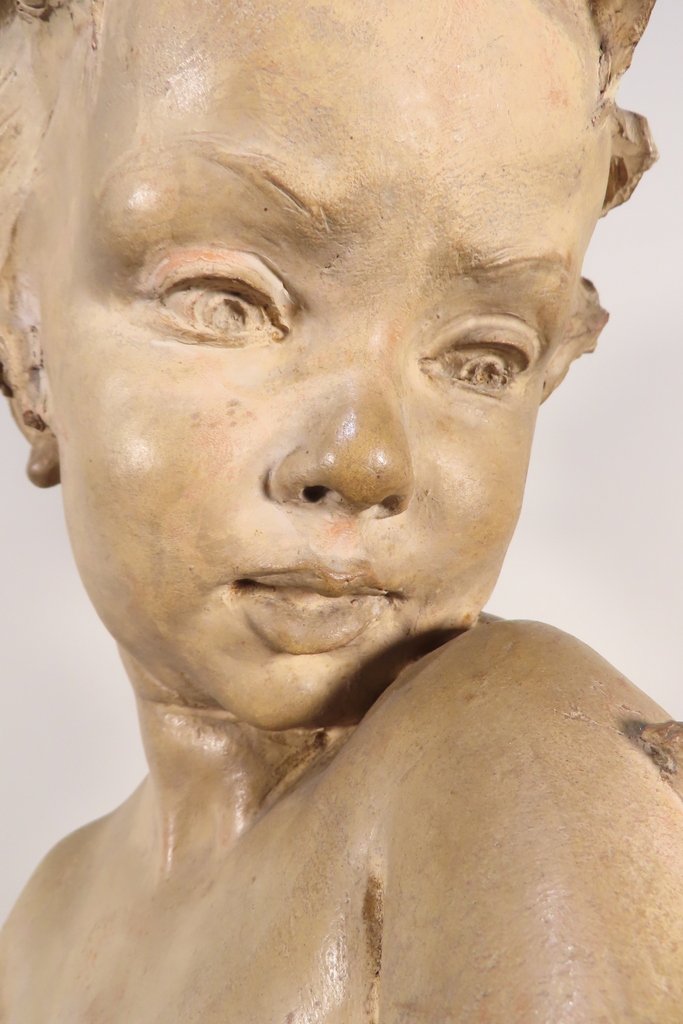 SCULPTURE BUSTE DE JEUNE ENFANT AU SCARABEE Epoque vers 1920 -photo-3