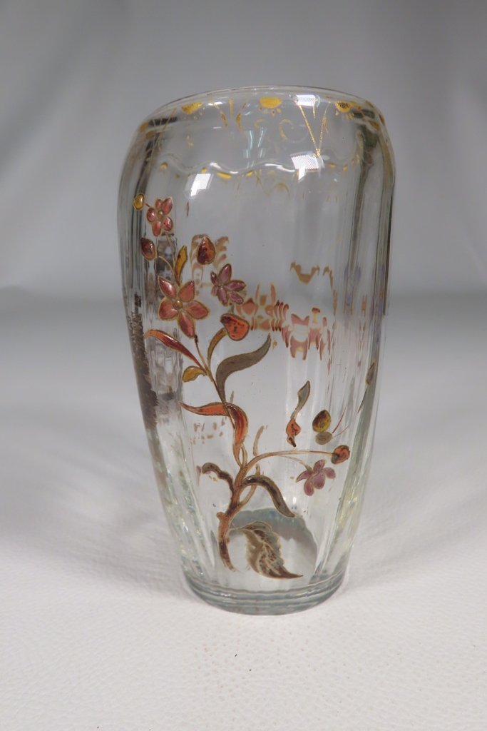 Emile Galle Enameled Transparent Glass Vase Circa 1900 -photo-3