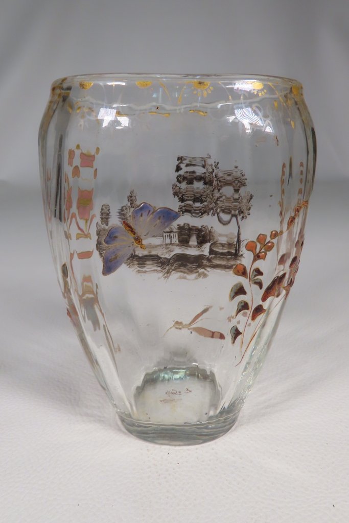 Emile Galle Enameled Transparent Glass Vase Circa 1900 -photo-1