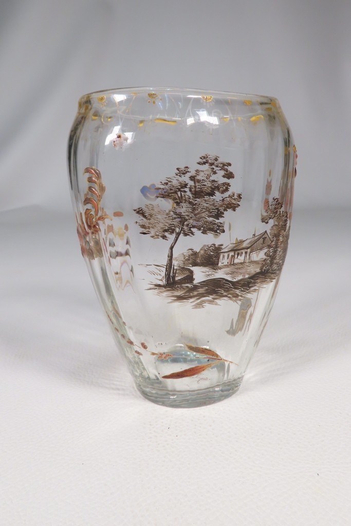 Emile Galle Enameled Transparent Glass Vase Circa 1900 