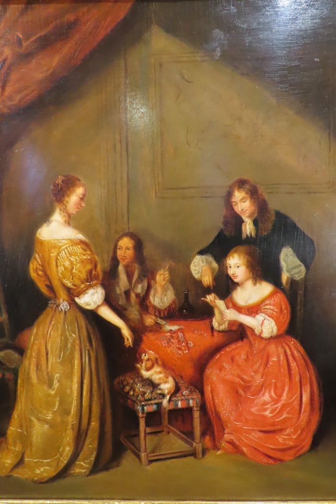 Painting The Card Game Oil On Panel 19th Century -photo-3