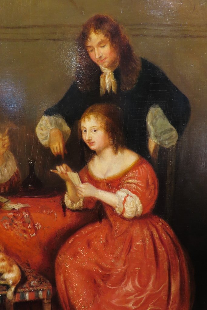 Painting The Card Game Oil On Panel 19th Century -photo-4