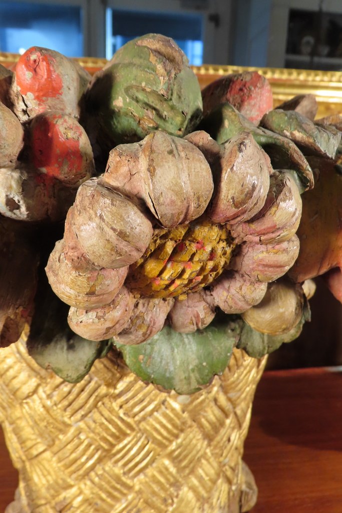 Pair Of Polychrome Wood Flower Baskets, 18th Century -photo-4
