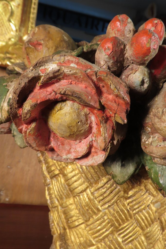 Pair Of Polychrome Wood Flower Baskets, 18th Century -photo-5