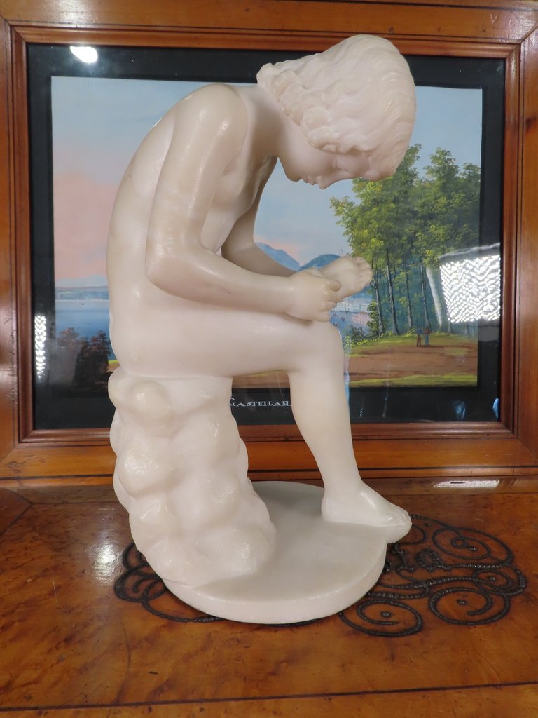 Antique-style Alabaster Sculpture Of A Young Ephebe -photo-3