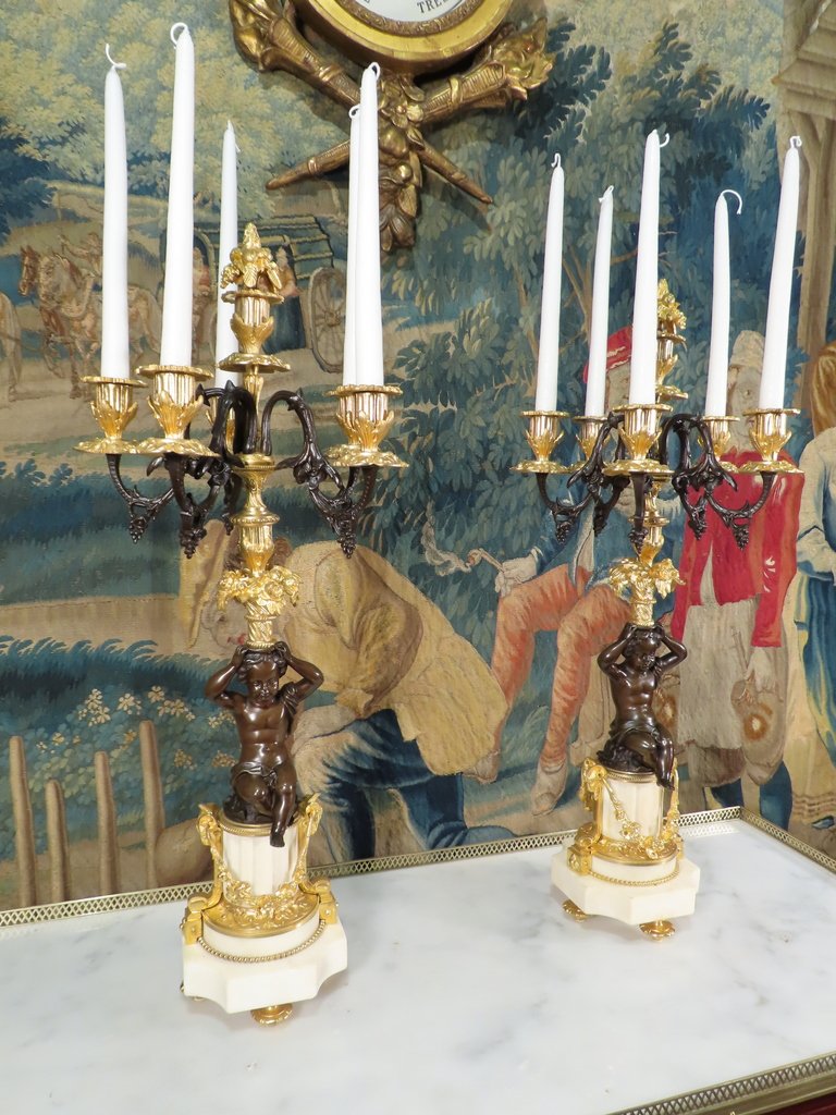 Pair Of Candelabra With Cup And Flower Baskets, Second Empire Period -photo-2