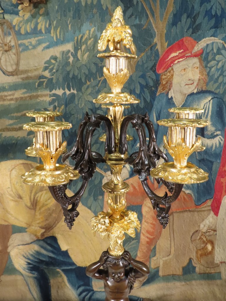 Pair Of Candelabra With Cup And Flower Baskets, Second Empire Period -photo-2
