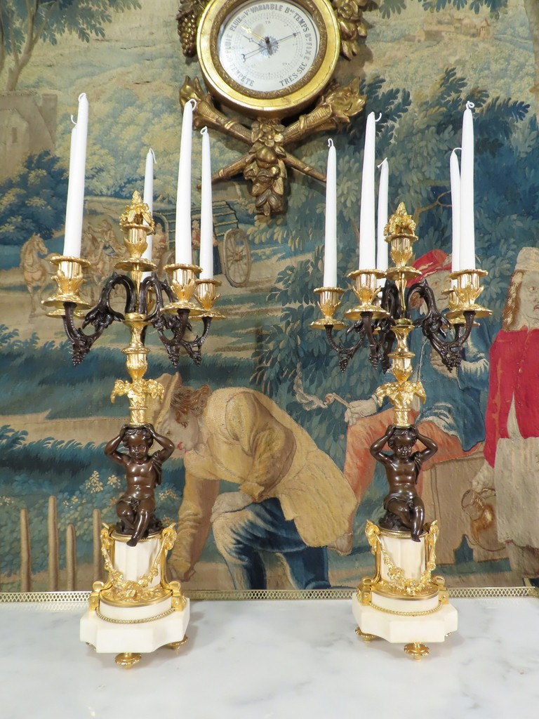 Pair Of Candelabra With Cup And Flower Baskets, Second Empire Period 