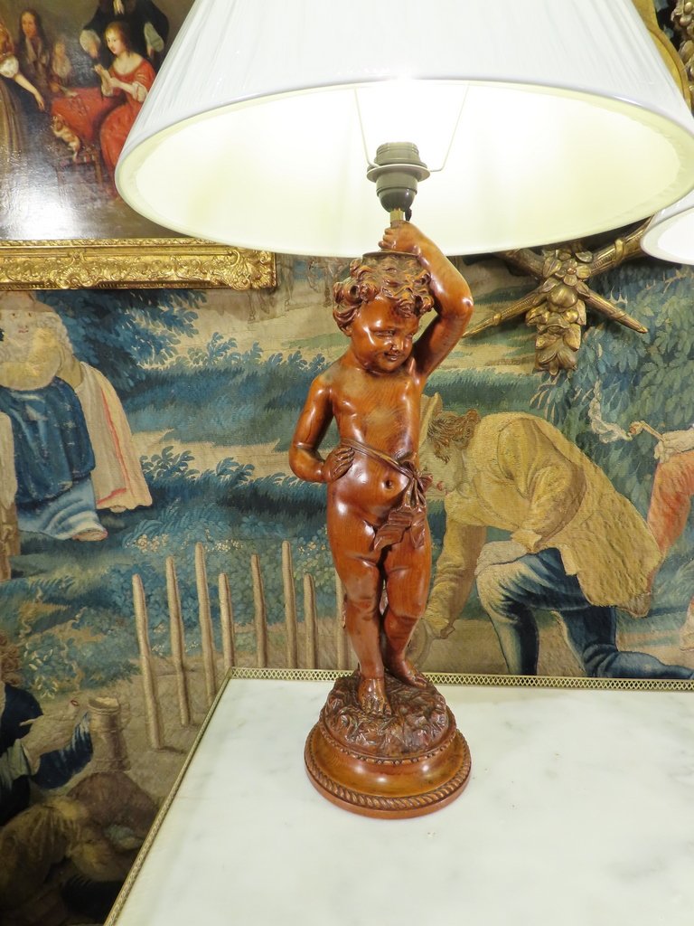 Pair Of Carved Wooden Lamps With Cup Decoration Italy Late 19th Century-photo-3