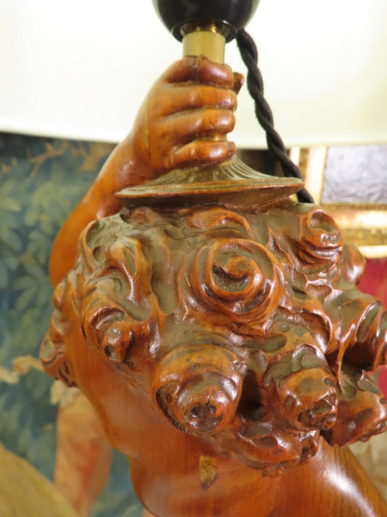 Pair Of Carved Wooden Lamps With Cup Decoration Italy Late 19th Century-photo-5