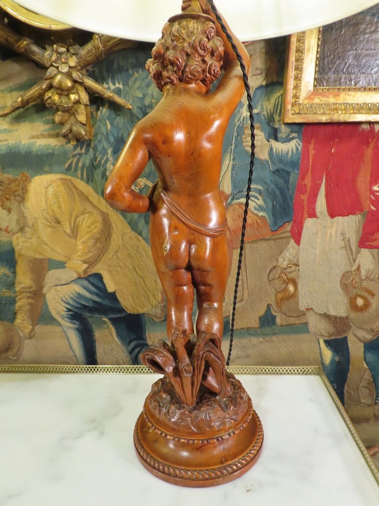 Pair Of Carved Wooden Lamps With Cup Decoration Italy Late 19th Century-photo-6