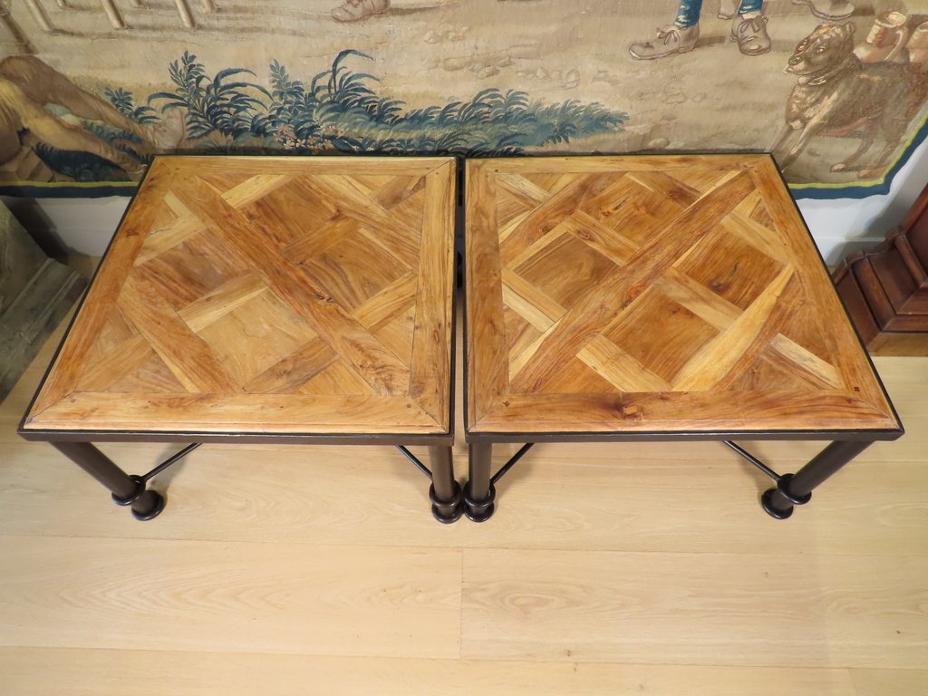 PAIRE DE TABLES BASSES PARQUET VERSAILLES Epoque vers 1970-photo-4