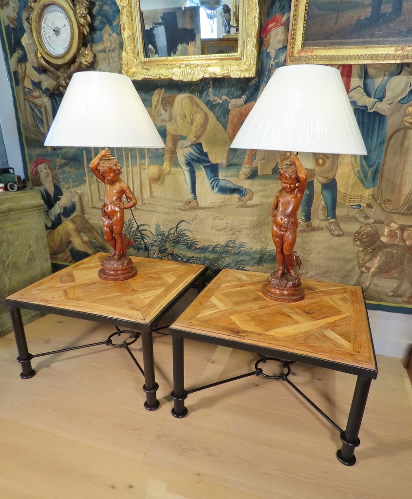 PAIRE DE TABLES BASSES PARQUET VERSAILLES Epoque vers 1970
