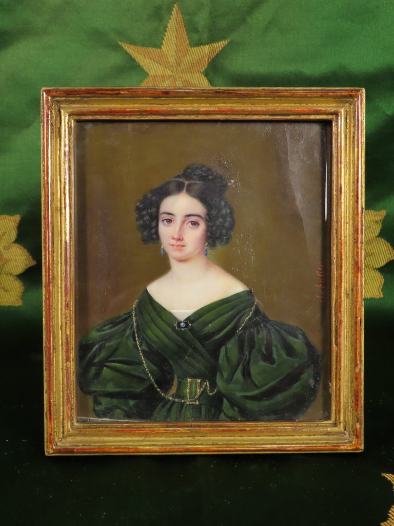 MINIATURE JEUNE FEMME AUX BIJOUX Epoque Louis Philippe -photo-2