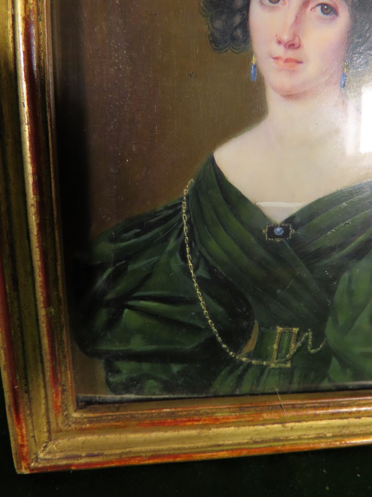 MINIATURE JEUNE FEMME AUX BIJOUX Epoque Louis Philippe -photo-3