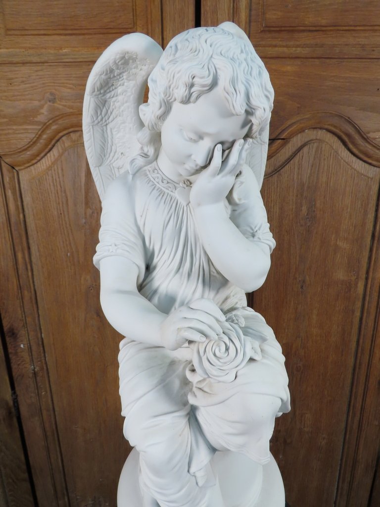 SCULPTURE BISCUIT ANGE AILE Epoque XIX ème -photo-2