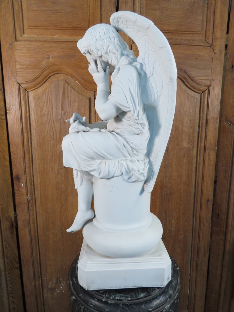 SCULPTURE BISCUIT ANGE AILE Epoque XIX ème -photo-1