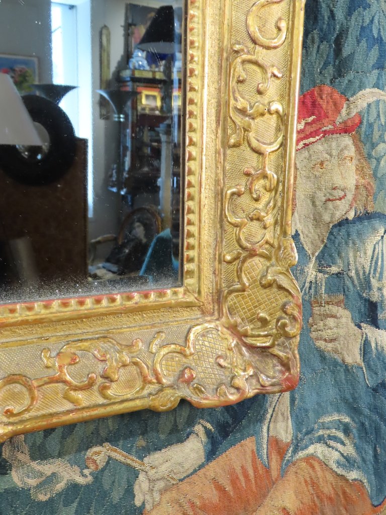 GRAND MIROIR EN BOIS SCULPTE DORE A FRONTON Epoque Régence -photo-6