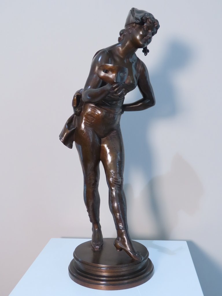SCULPTURE EN BRONZE JEUNE FEMME AU MASQUE  Henri Emile Allouard -photo-2
