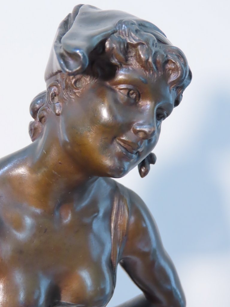 SCULPTURE EN BRONZE JEUNE FEMME AU MASQUE  Henri Emile Allouard -photo-4
