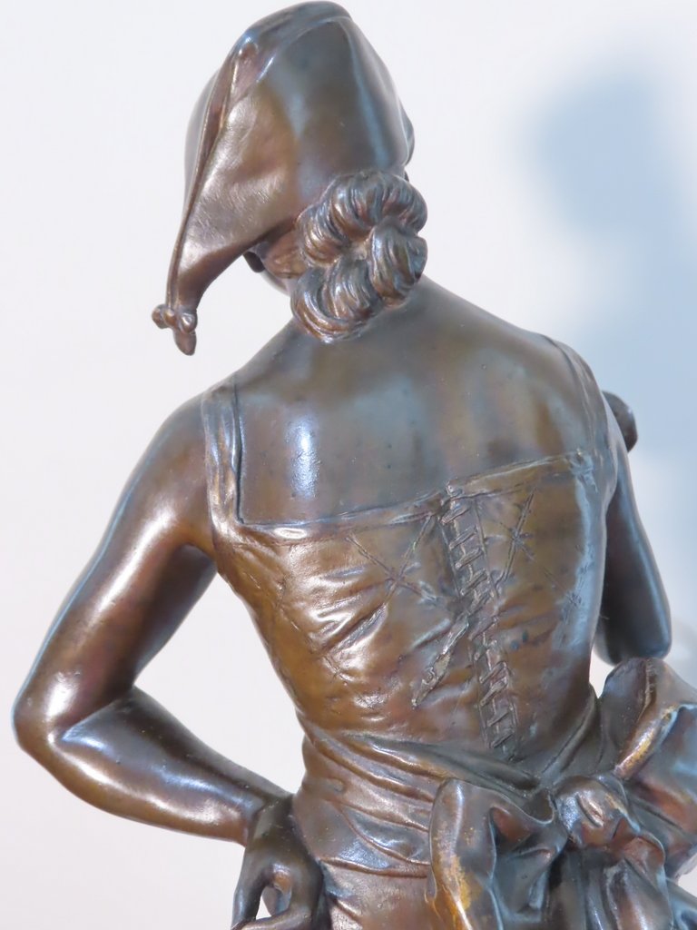 SCULPTURE EN BRONZE JEUNE FEMME AU MASQUE  Henri Emile Allouard -photo-6
