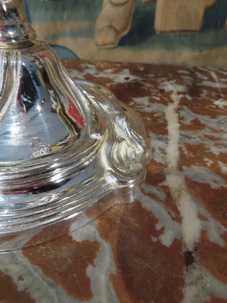 Pair Of Silver-plated Bronze Candelabres In The Louis XV Style, Second Empire Period -photo-2