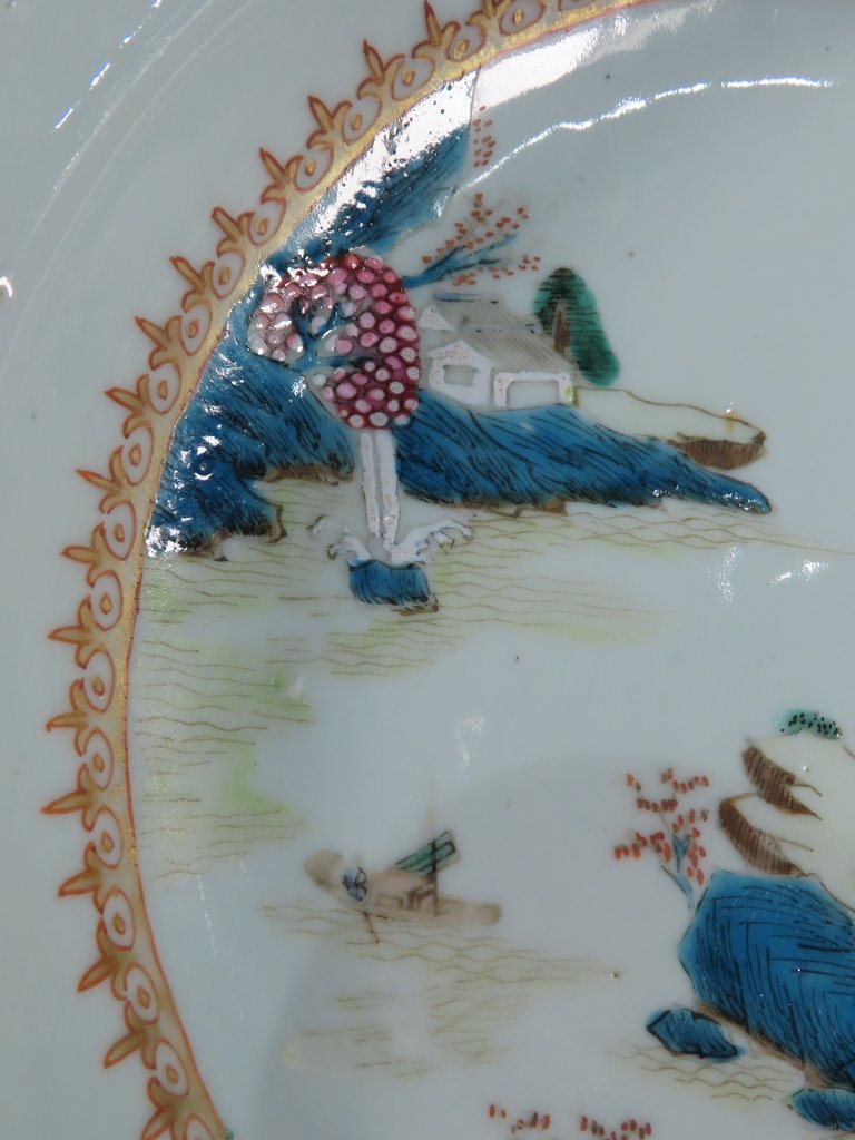 PAIRE ASSIETTES EN PORCELAINE DE LA COMPAGNIE DES INDES Epoque XVIII ème Siècle -photo-3