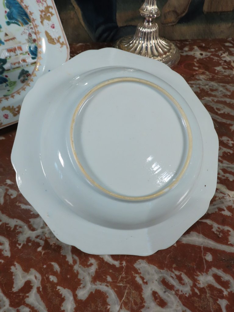 PAIRE ASSIETTES EN PORCELAINE DE LA COMPAGNIE DES INDES Epoque XVIII ème Siècle -photo-6