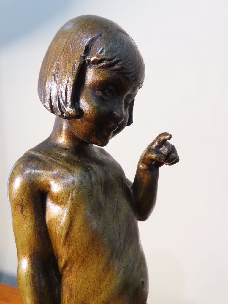 SCULPTURE EN BRONZE JEUNE FILLE ET SON CHIEN Epoque Art Déco -photo-3