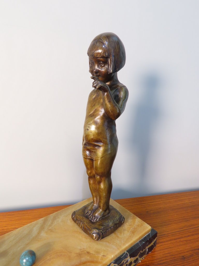 SCULPTURE EN BRONZE JEUNE FILLE ET SON CHIEN Epoque Art Déco -photo-4