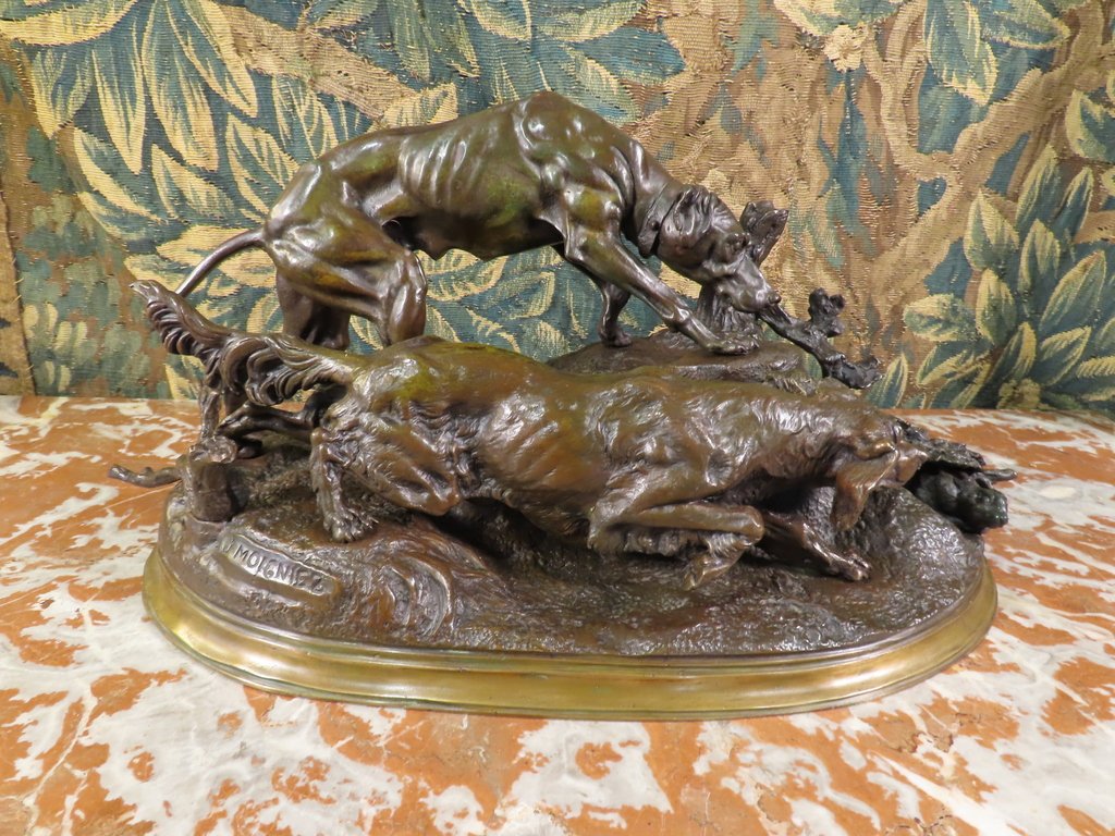 SCULPTURE BRONZE CHIENS DE CHASSE AU LIEVRE Jules Moigniez -photo-2