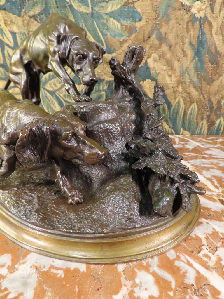 SCULPTURE BRONZE CHIENS DE CHASSE AU LIEVRE Jules Moigniez -photo-3