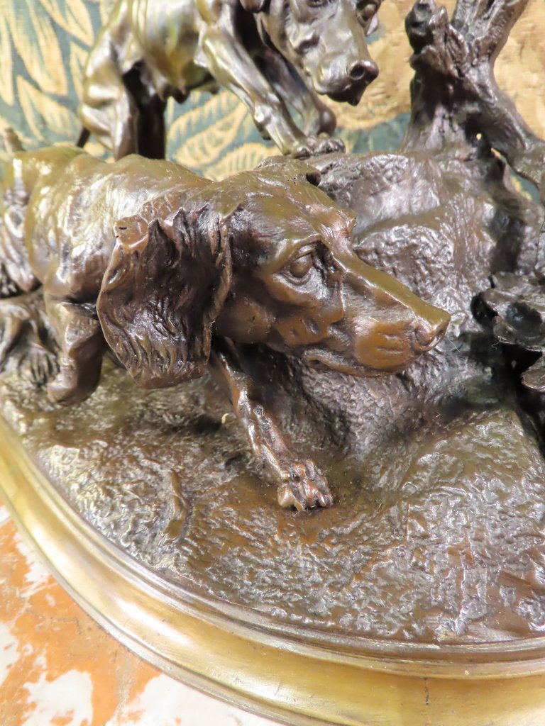 SCULPTURE BRONZE CHIENS DE CHASSE AU LIEVRE Jules Moigniez -photo-4