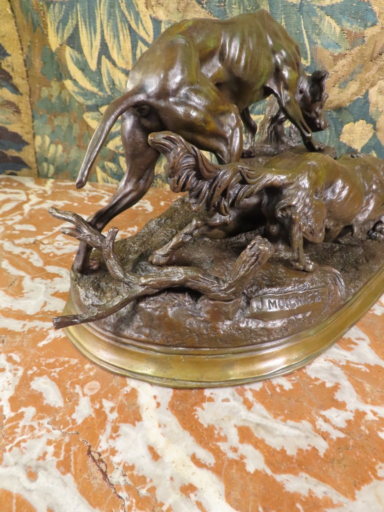 SCULPTURE BRONZE CHIENS DE CHASSE AU LIEVRE Jules Moigniez -photo-4