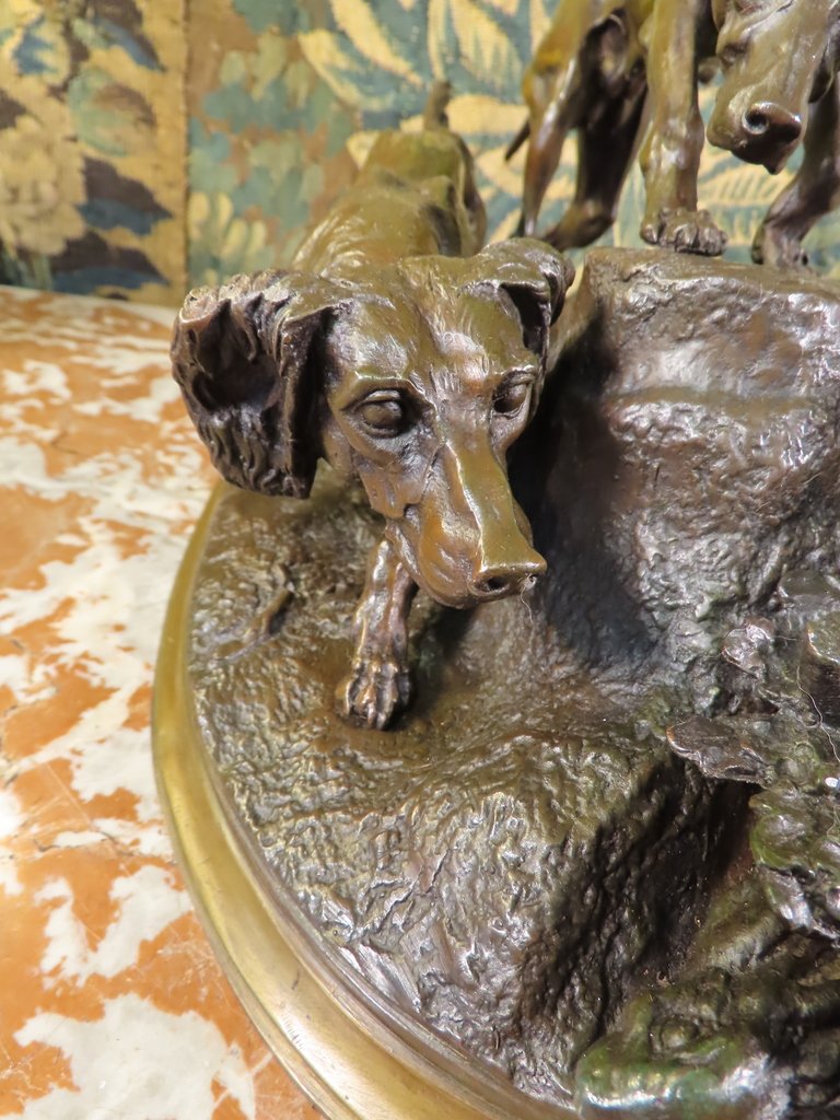 SCULPTURE BRONZE CHIENS DE CHASSE AU LIEVRE Jules Moigniez -photo-6