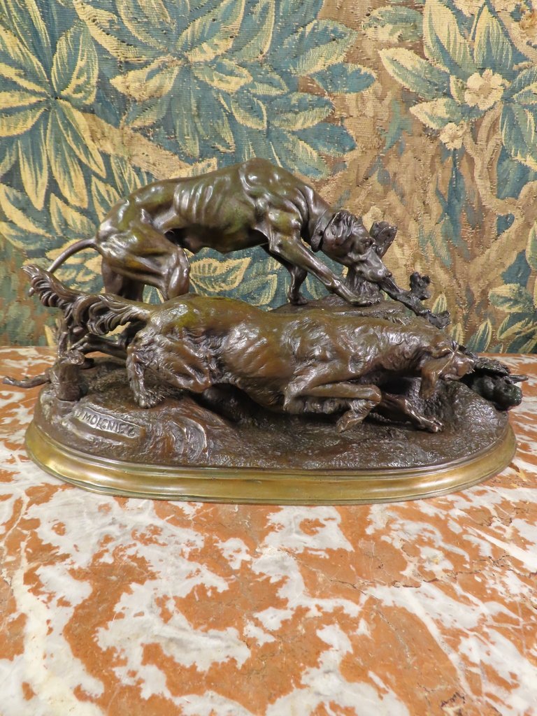 SCULPTURE BRONZE CHIENS DE CHASSE AU LIEVRE Jules Moigniez 
