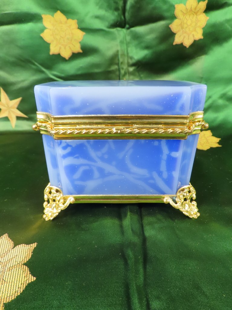 BOITE COFFRET EN OPALINE BLEU Epoque Second Empire -photo-8