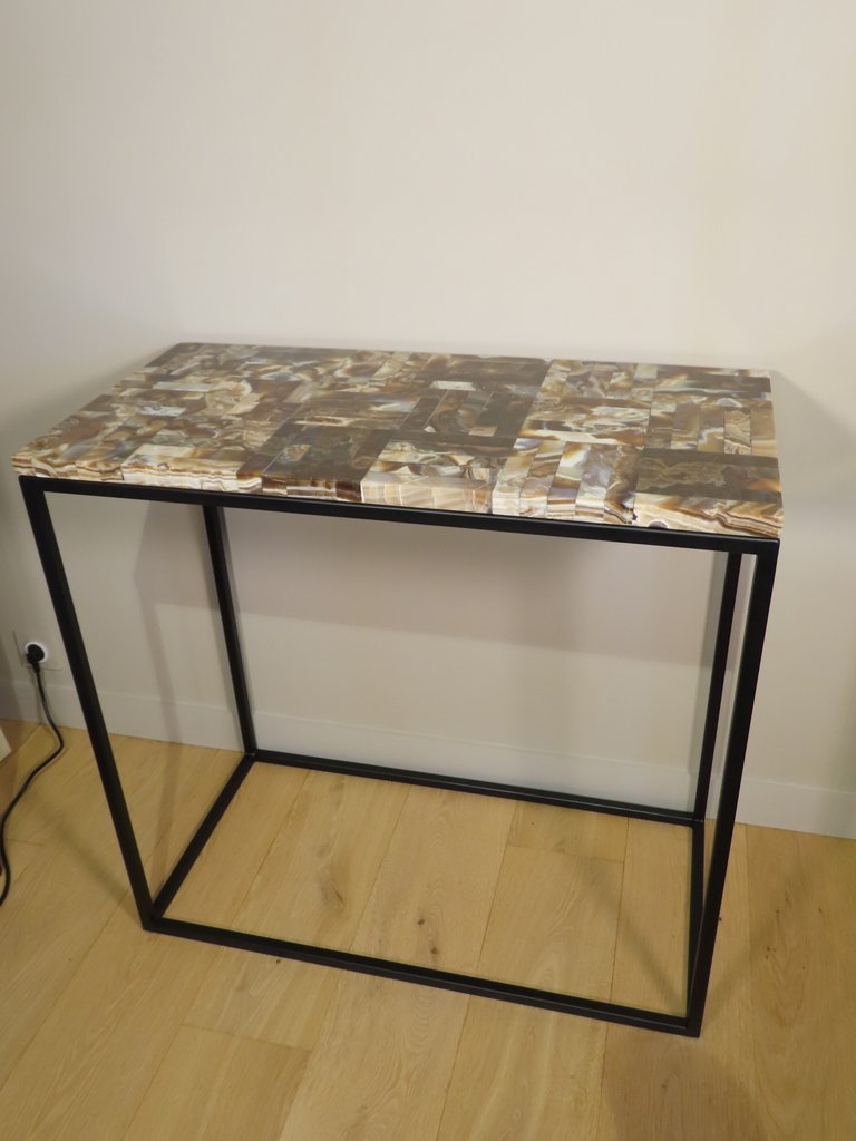 Console Table With Onyx Marquetry Top, 20th Century -photo-2