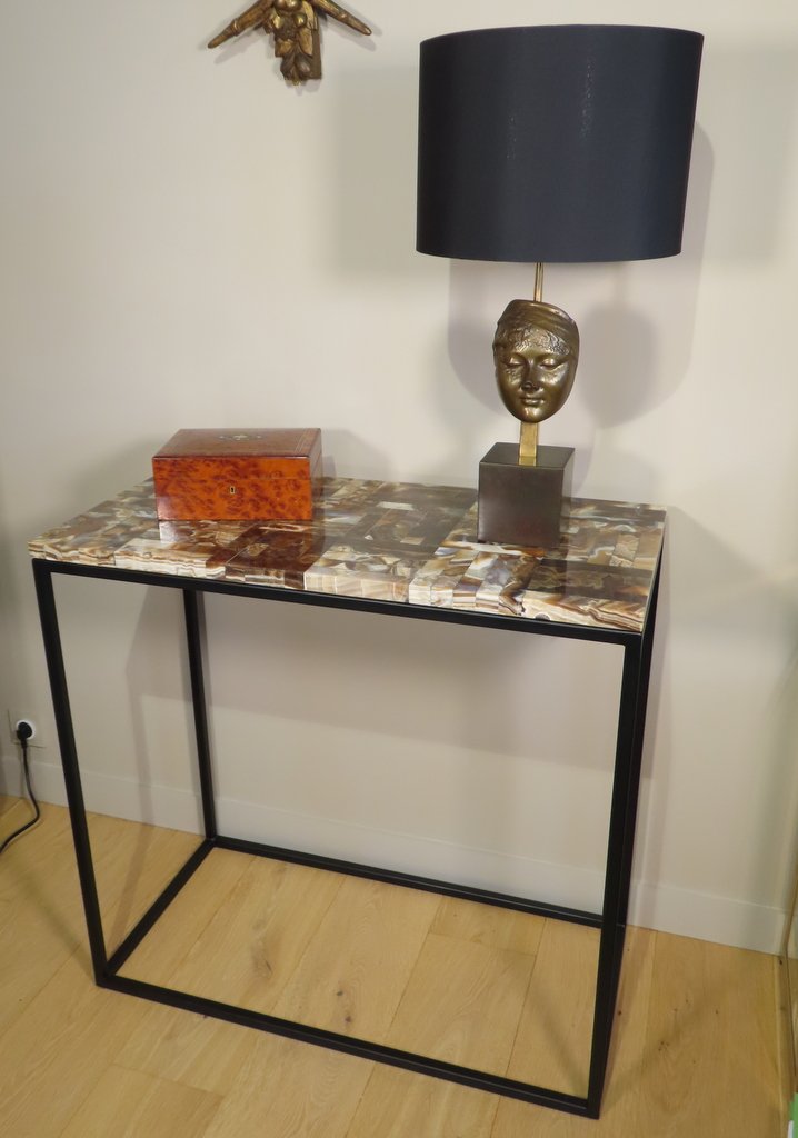 Console Table With Onyx Marquetry Top, 20th Century -photo-4