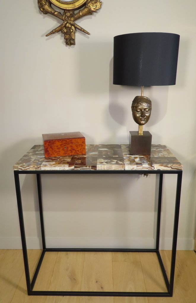 Console Table With Onyx Marquetry Top, 20th Century 