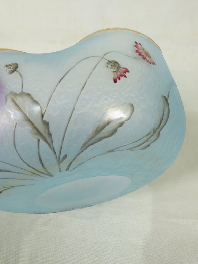 DAUM COUPE AUX FLEURETTES SUR FOND BLEU GIVRE Epoque vers 1900 -photo-2